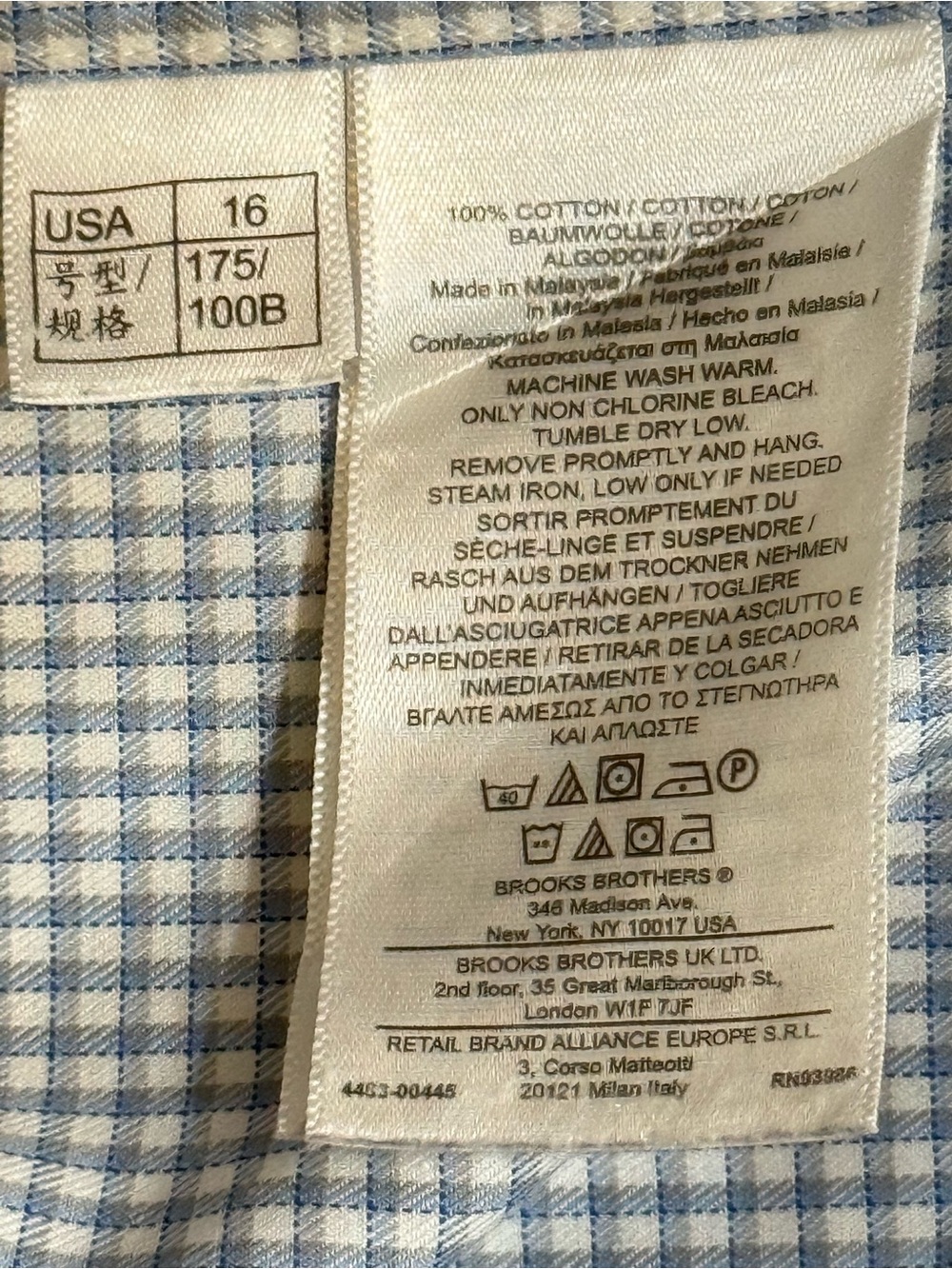 Brooks Brothers 1818 Regent 16 33 Blue Gingham French Cuff Shirt Old Money - Picture 7 of 7
